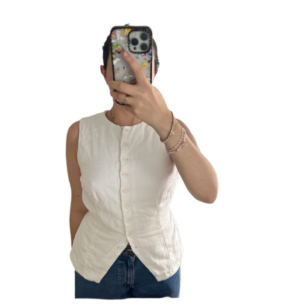 Abercrombie White Sleeveless Linen Button-Up Top- Size Small